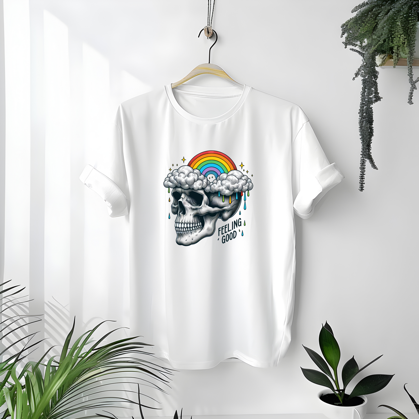 Skull away with clouds tee