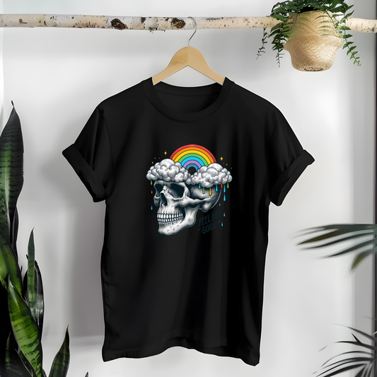 Skull away with clouds tee